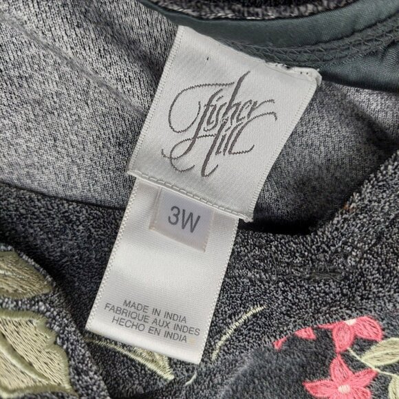 Fisher Hill Womens Grey Knit Top Size 3XL Hand Embroidered Vintage Tunic - Picture 3 of 9